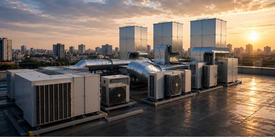 Climatiseurs sur toit urbain